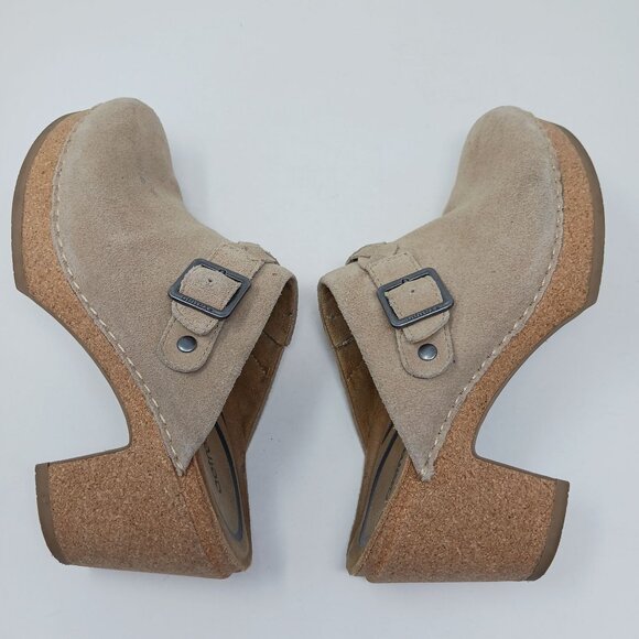 Aetrex COREY Suede Clogs 7.5-8 EU38 Tan Cork Boho Neutral Comfort Shoe Festival - Picture 4 of 16